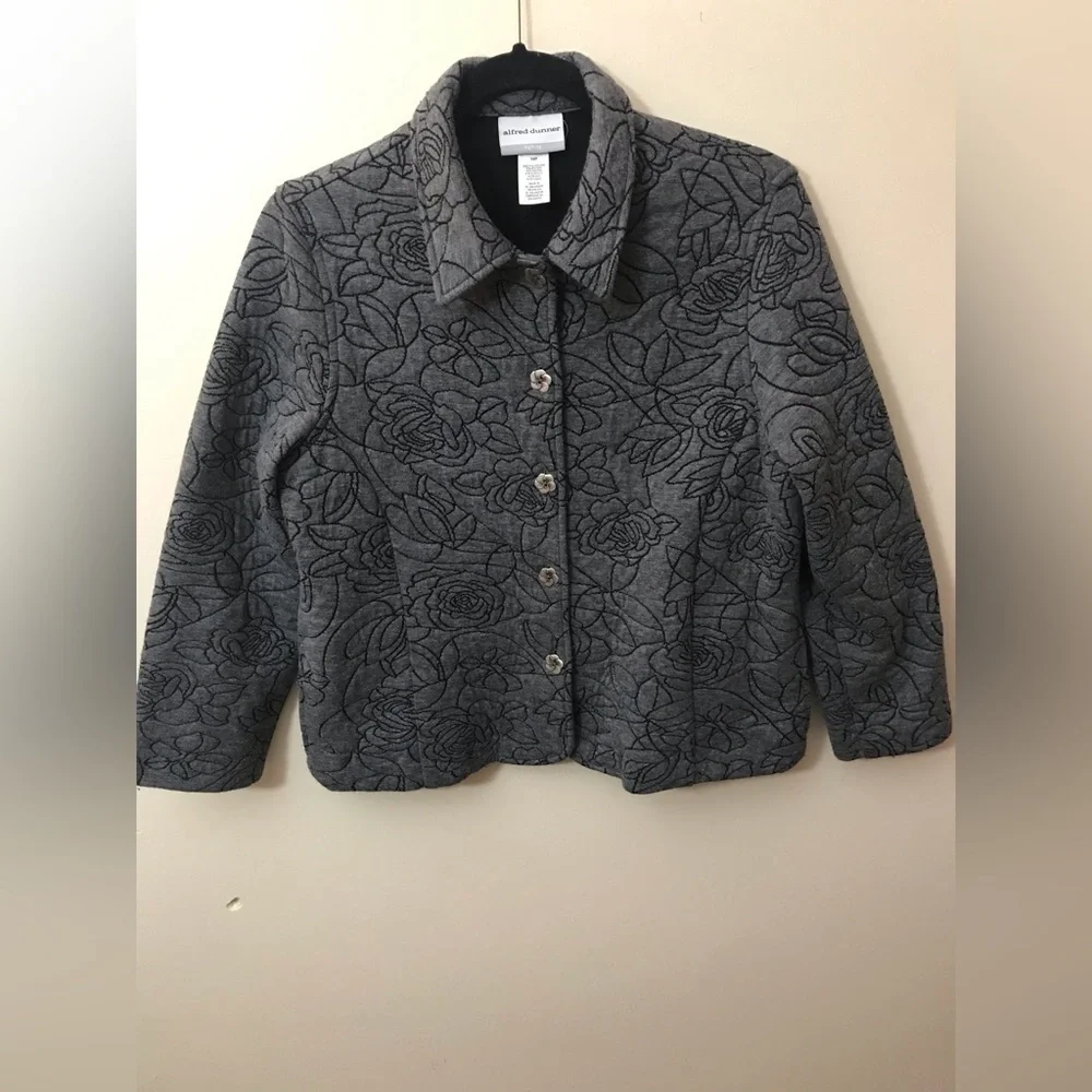 Alfred Dunner Womens Quilted Embroiderd Floral Lightweight Jacket Size 10P